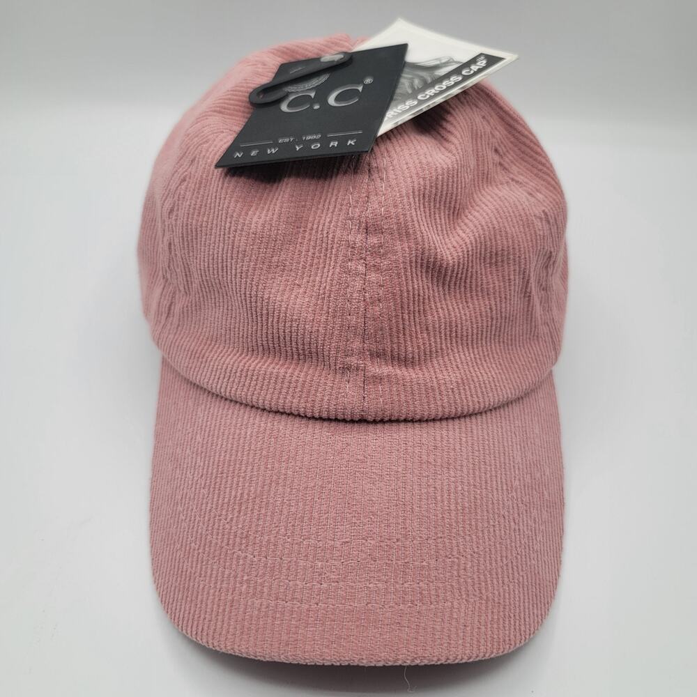 C.C. New York Pink Corduroy Criss Cross Baseball Cap Hat Adjustable Women's Pony